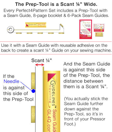 Sew accurate scant quarter inch seam allowances with the Prep-Tool by Guidelines4Quilting