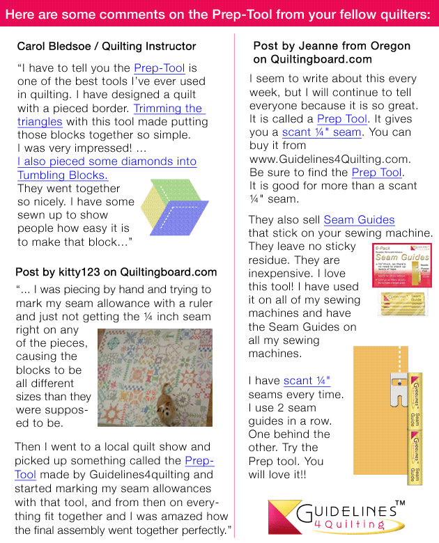 Testimonials on Prep-Tools by Guidelines4Quilting